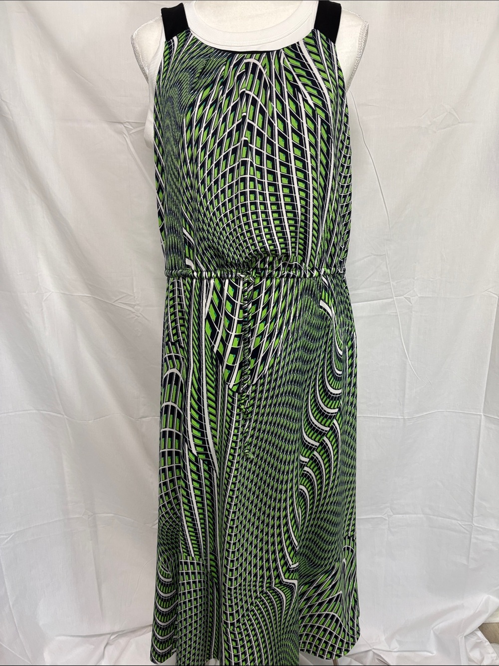 NY Collection Green and Black Geometric Sleeveless Maxi Dress